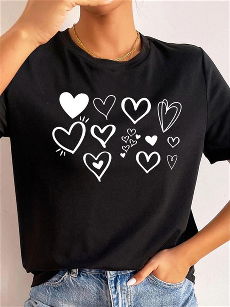 Love Heart Print Women T Shirt Summer Funny Short Sleeves O Neck  Tops Tee Female 90s Casual Fashion Clothing
