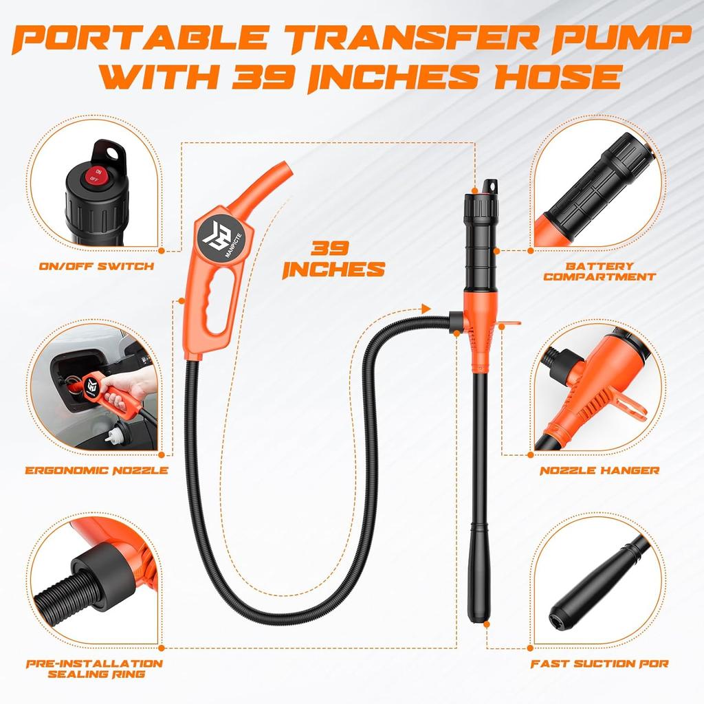 Portable Fuel Transfer Pump, Battery Powered Siphon Pump For Gasoline, Fuel, Gas, Diesel, Water Transfer, 2.4 GPM Flow Oil Extractor With Powerful