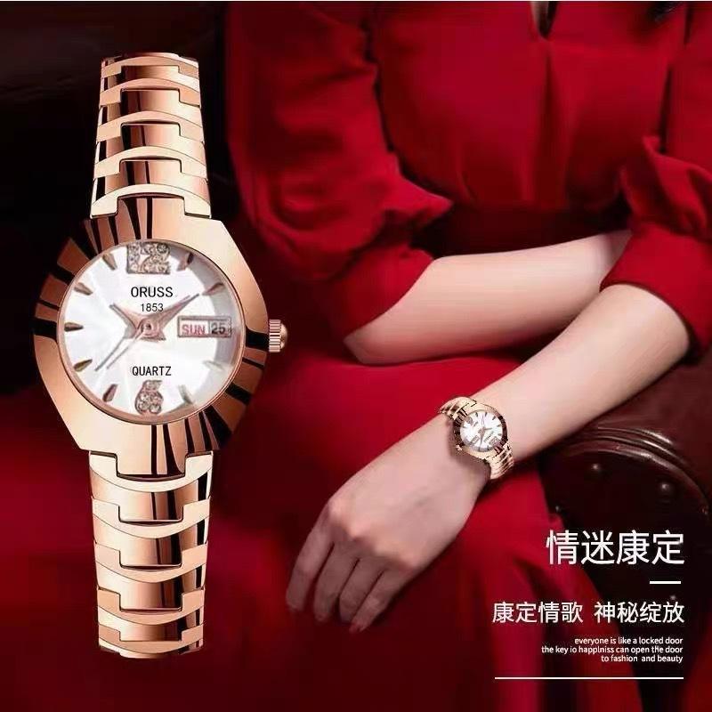 Watch Girls Fashion Trend Waterproof Luminous Simple Temperament Steel Belt Double Calendar Quartz Watch Women