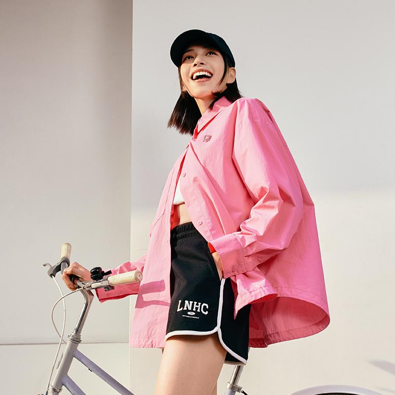 Li Ning Sports Fashion Series Solid Color Casual Long Sleeve Shirt Women shirts Morning-Light-Pink ASHU460-2