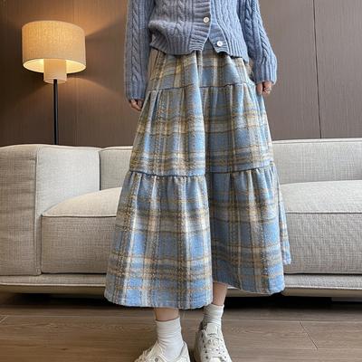 Autumn Women's Plaid Print Patchwork Lace-up Loose Casual Skirt