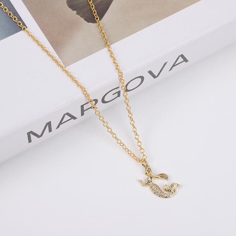 Fashionable and Personalized Zirconia Inlaid Women's Pendant Necklace, Animal Pendant, Mermaid Necklace