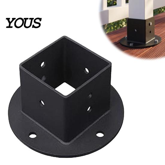 Wood Post Support 2" x Square Base, Heavy Duty Floor Flange Deck Fence Repair Bracket for 2 Inch Post, Railing, Porch Handrails, Mailbox Railing Mount