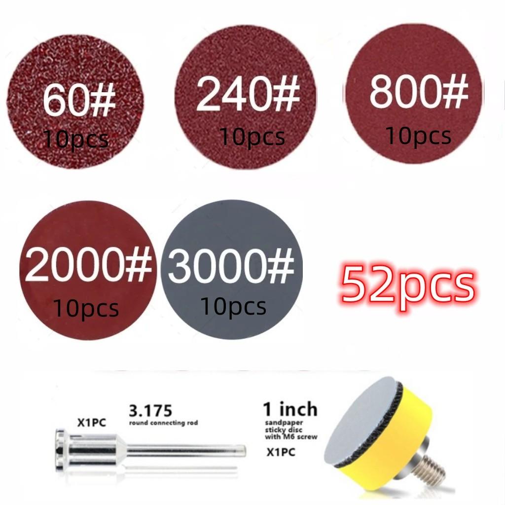 102/52pcs DIY Flocking Sanding Discs Pad Kit 1/2/3 Inch Grit Abrasive Polish Wheel Wood Sanding Paper Set for Dremel Rotary Tool