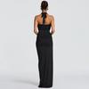 2026 Spring Women's Sexy Deep V-Neck Halter Backless Slit Pleated Bodycon Dress