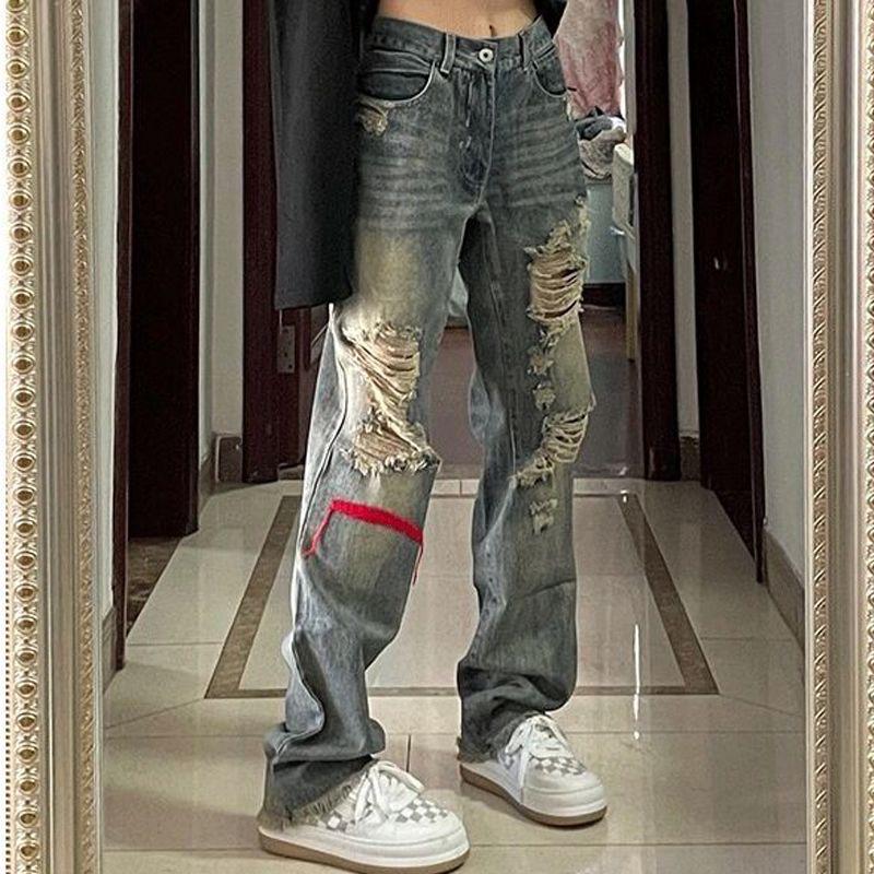 Damen High-Waist Retro Slimming Ripped Straight Leg Jeans