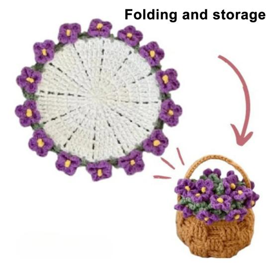Crochet Flower Coasters Handmade Vintage Bouquet Knitted Rose Flower Decorative Coasters Anti-scald Table Mats Without Flower Pot