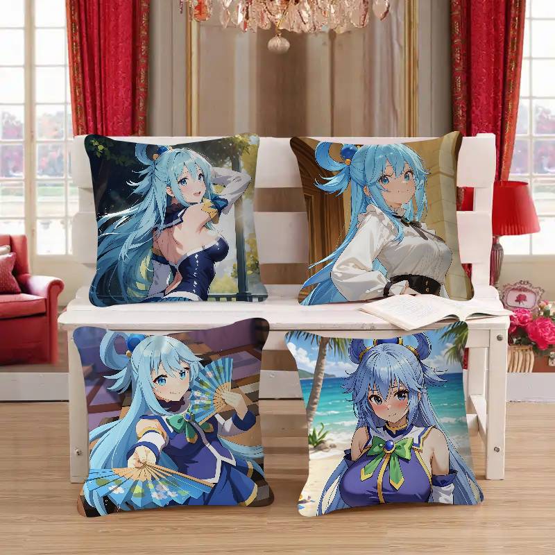 Anime-Konosuba Aqua Pillow Cushion Cover Pillowcase Living Room Sofa Home Decor Customized