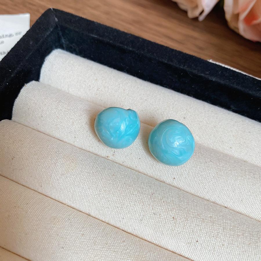 French fresh blue geometric flower resin earrings light luxury stud earrings personality temperament earrings women