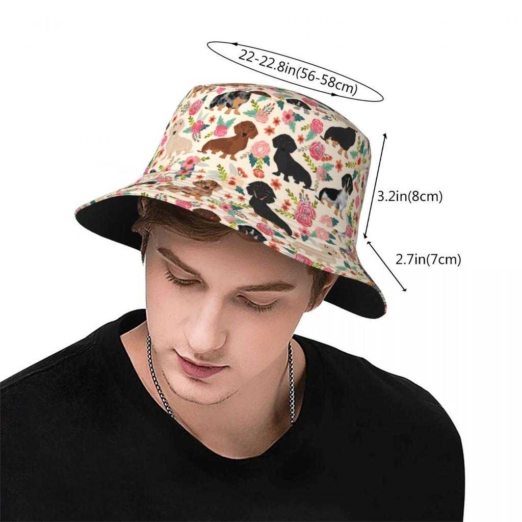 Summer Beach Getaway Headwear Dachshund Dogs Florals Merch Bob Hat Trendy Sun Hat Panamka Fishing Fisherman Caps Outdoor