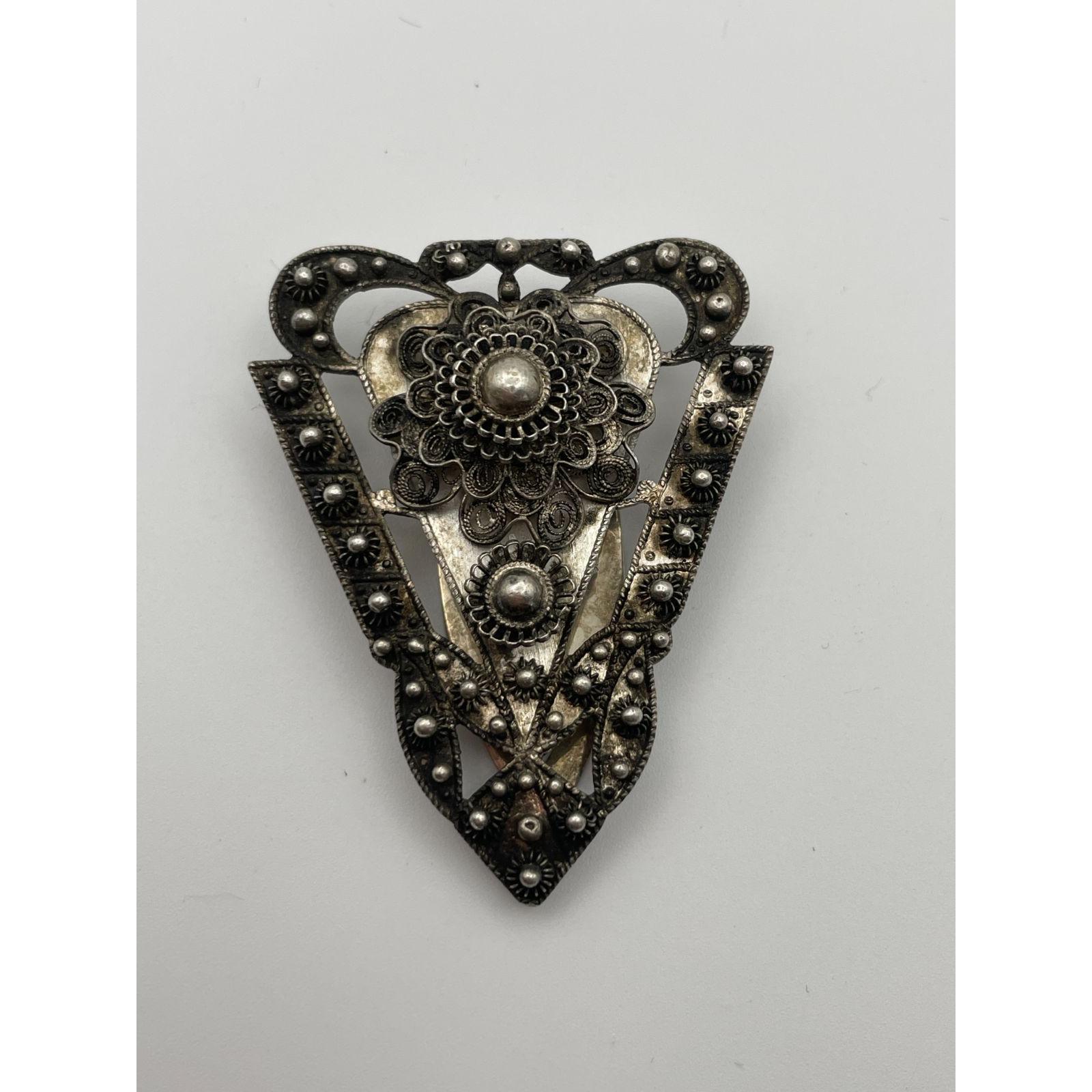Used THAI NAKON Vintage Hair Clip Silver SILVER939 Thai Filigree 12c80