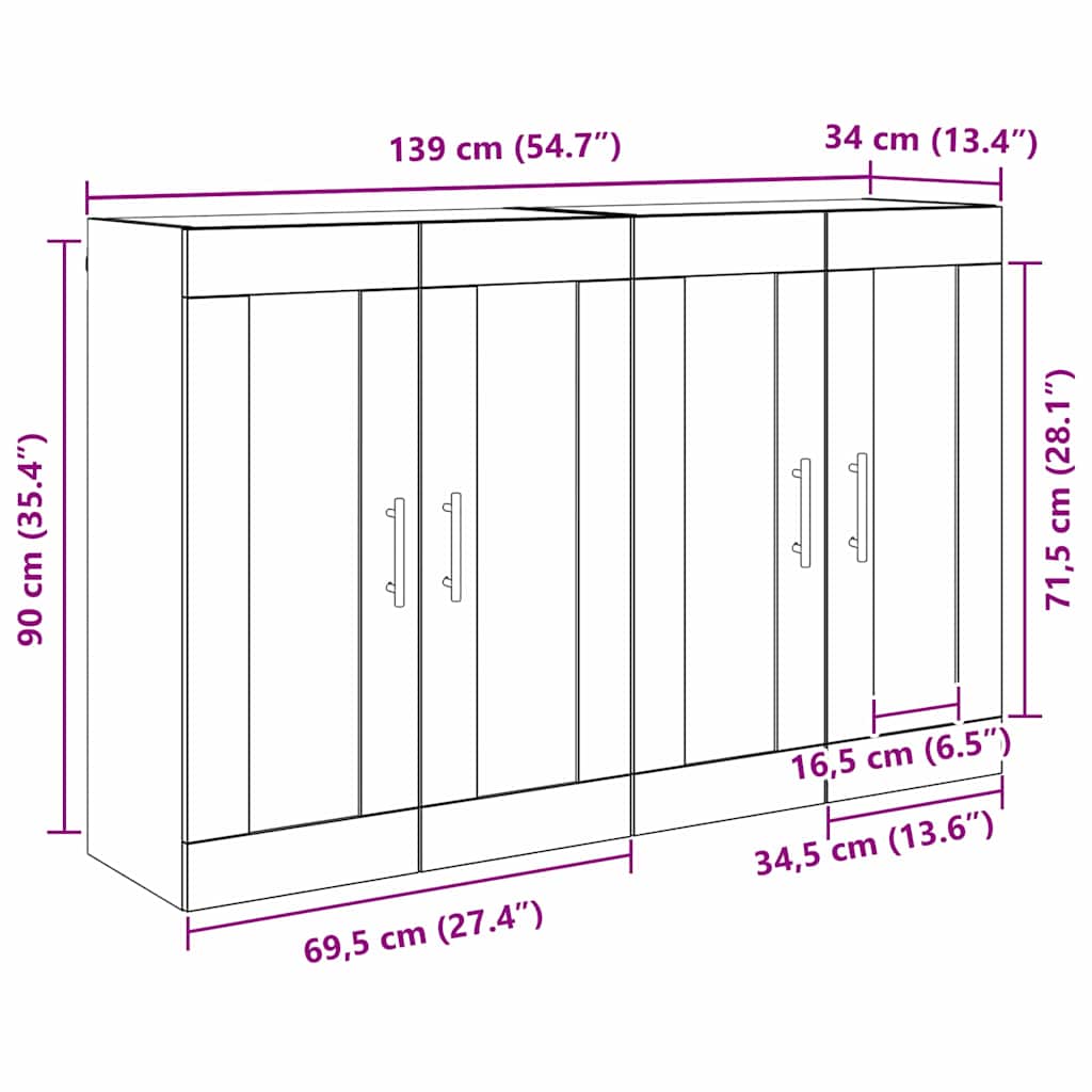 Wall Mounted Cabinet 2 pcs Artisan Oak Finish 69.5 x 34 x 90 cm