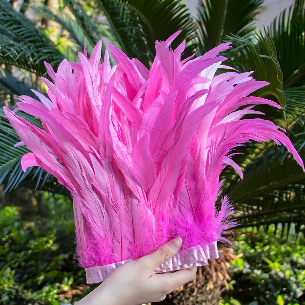 1Meter 25-30 Cm Rooster Feathers Trims Fringe Dyed Natural Cock Feather Ribbon For Party Costume Clothing Headdres Decoration