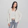 Lee Comfortable V-Neck Textured Brand Badge Short Sweater Women sweater Off-White LWT009176100096A00005