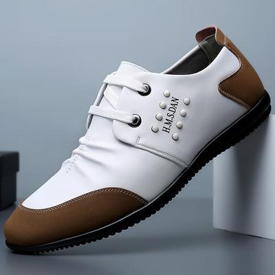 Spring New Men's Shoes Korean Version of Little White Shoes Youth Casual Lace-up Doudou Shoes Breathable Inner Height Increase Leather Shoes Men's G