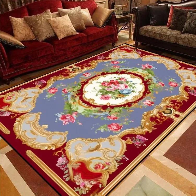 European Style Peony Flower Luxury Carpet Red Festive Rug Washroom Floor Mat Bedroom Decor Rugs Living Room Rugs for Bedroom