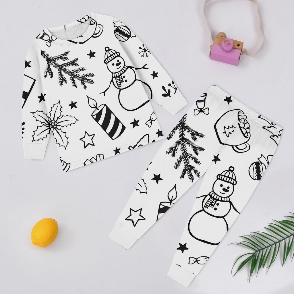 Set Moda Bambini: Top e Pantaloni Natalizi Doodle a Girocollo e Maniche Lunghe