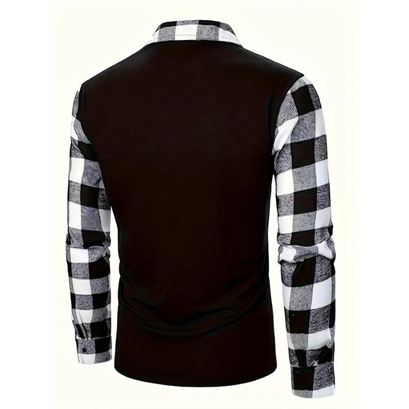 Retro Ekose Gömlek, Erkek Rahat V Yaka Kazak Uzun Kollu Rugby Gömleği Kış Sonbahar, Erkek Giyim