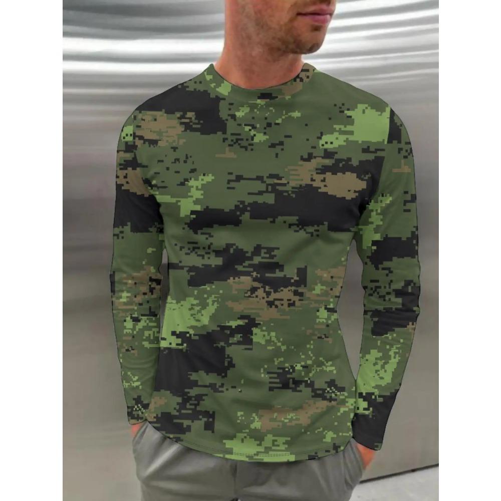 Spring Autumn Men's Camo Disguise Print Long Sleeve T-Shirt Outdoor Hunting Crew Neck Top Outdoor Streetwear Fashion Women Pullover Clothing