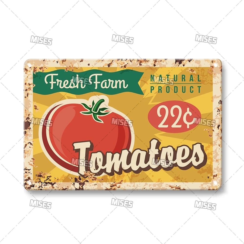 MISES Vegetable And Fruit Metal Tin Sign Retro Metal Plaque Decorative Plate Man Cave Studio Farm Metal Sign Kitchen Wall Plate
