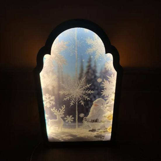 Christmas Hologram Mirror Light-up 3D Visual Effect Santa Claus Ornament USB Powered Holographic Xmas Tree Santa Decoration for Home Festive Decor