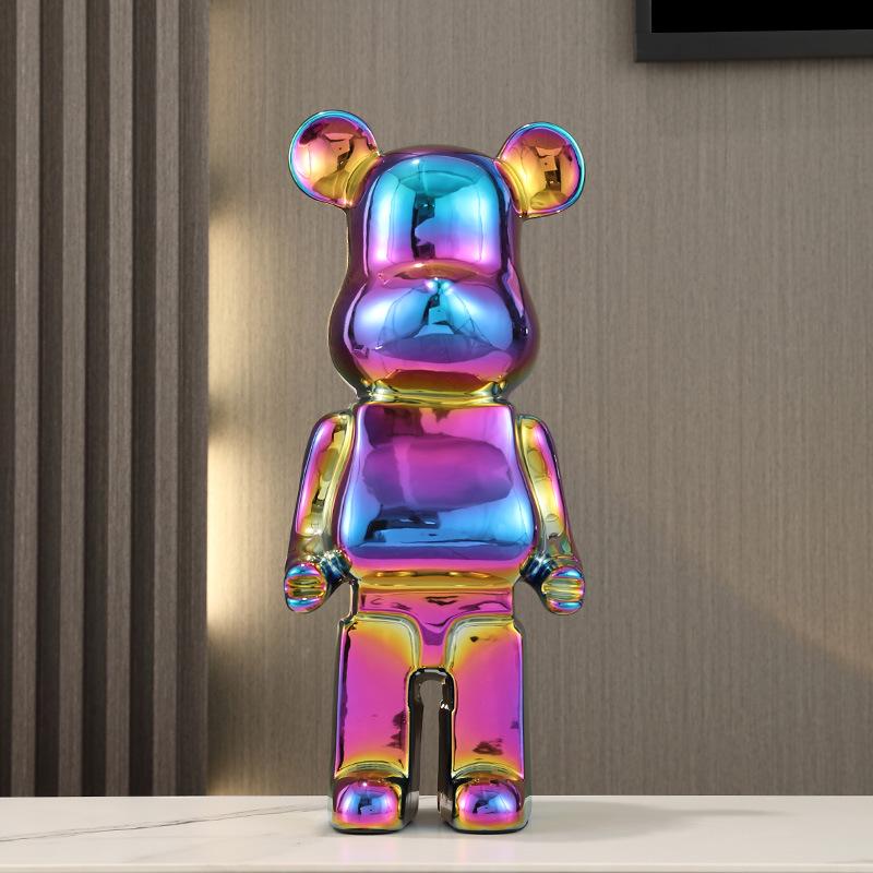 Gradient Electroplated Decorative Bear Figurine - Large Cartoon Money Box for Living Room TV Cabinet