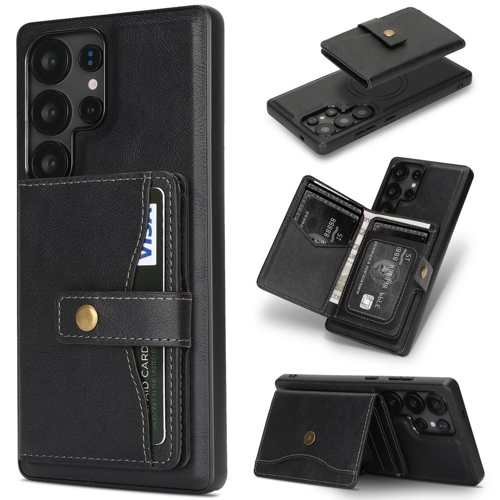 For Samsung Galaxy S25 Ultra Kickstand Case Detachable Card Bag Magnetic Case PU Leather Coated TPU Phone Cover