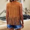 Women Sleeveless Fringed Jacket Buttonless Cardigan Vest