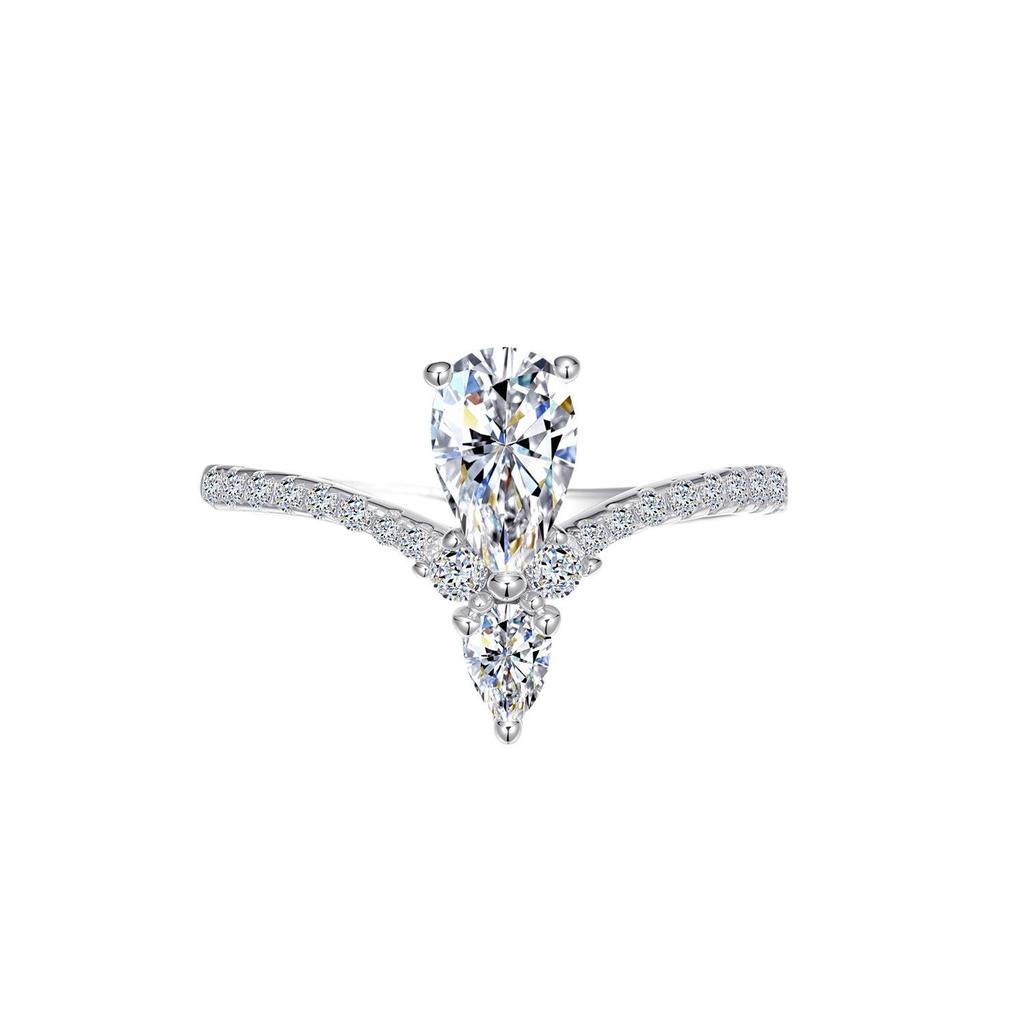 Pear-Shaped Drop Ring Women's 1CT Moissanite PT950 Platinum - Elegant Drop Shape, Stable Prong Setting, for Daily Wear