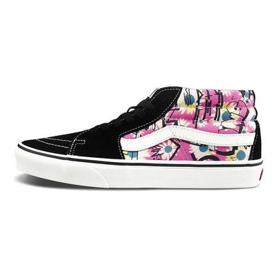 Zapatillas Casuales de Caña Alta Sk8 Mid Retro para Patinar Unisex Flores Graffiti 'Negro Rosa Blanco' VN0A3WM31IY