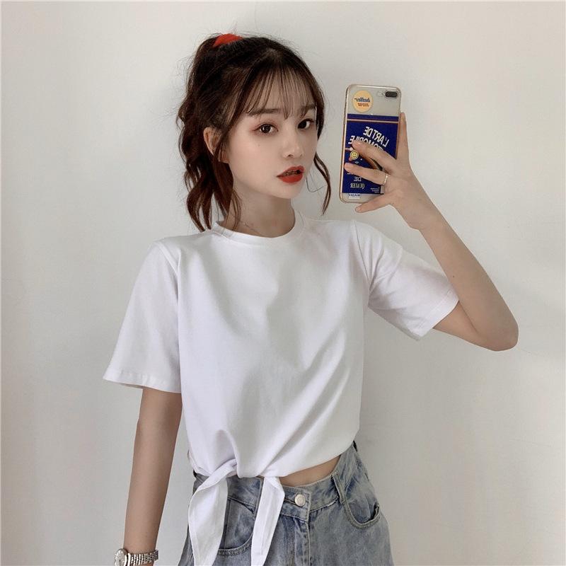 Neuer Sommer Koreanischer Stil Modisch Hochtailliert Kurze Hyuna Stil Kurzärmlig Einfarbig Sorgfältiges Design T-Shirt für Frauen