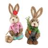 25CM Easter Standing Bunny Couple Figurines Handmade Straw Rabbit Statues for Home Table Garden Decor