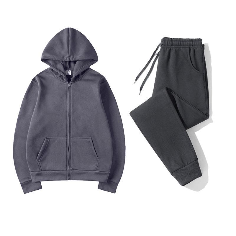 Autumn and Winter Zipper Shirt Hooded Sweater Sweatpants Set Sportswear, Solid Color Couple Hoodie, Sweater Set