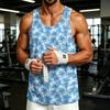 Men's Casual Hawaiian Print Outdoor Sports Tank Top Sleeveless Round Neck Summer Beachwear Lightweight Breathable Fabric