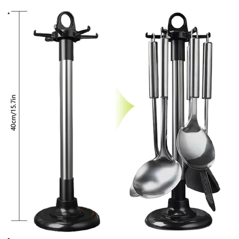 Küchen Drehregal Drehbarer Küchenutensilien-Organizer Haken Pfannenwender Löffel Messer Aufbewahrungsschrank Küchenzubehör