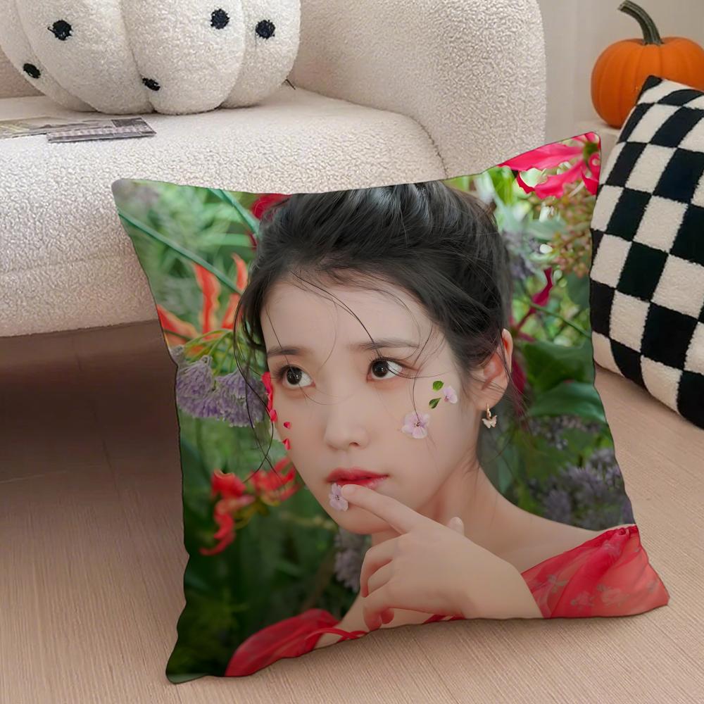 Sweet Korean Singer Beautiful Actress IIU Cushion Cover Throw Pillow Cover Hidden Button Durable Polyester Chair Cushion