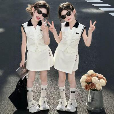 Stylish Girls' POLO Collar Vest & Skort Summer Sports Suit
