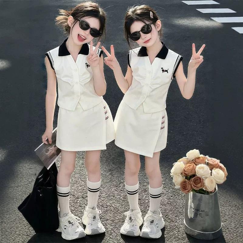 Stylish Girls' POLO Collar Vest & Skort Summer Sports Suit