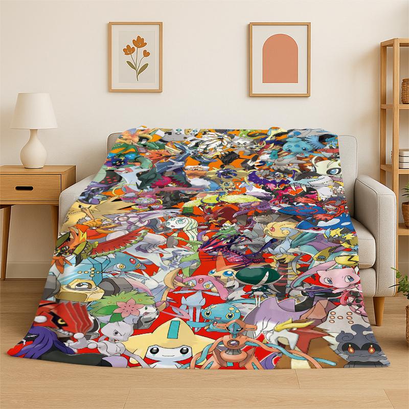 Cute Pokemon Pikachu Cartoon Flannel Blanket Soft Warm Throw Blanket for Bedroom Living Room Bed Travel Camping Picnic Kid