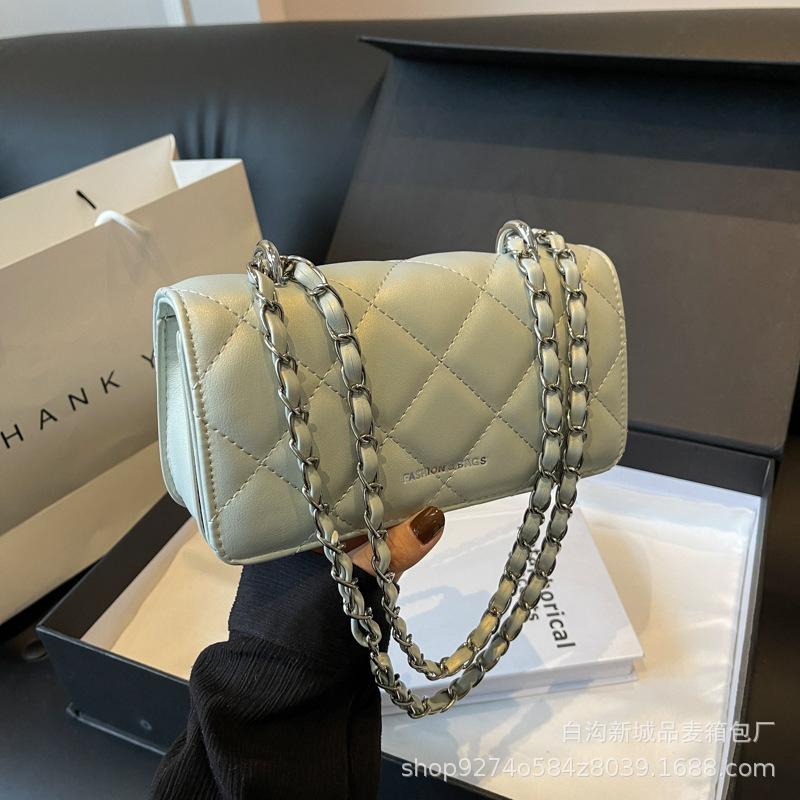 

Temperament explosive diamond checkered chain small bag women s bag 2025 new trendy simple shoulder bag fashionable crossbody small square bag зелёный