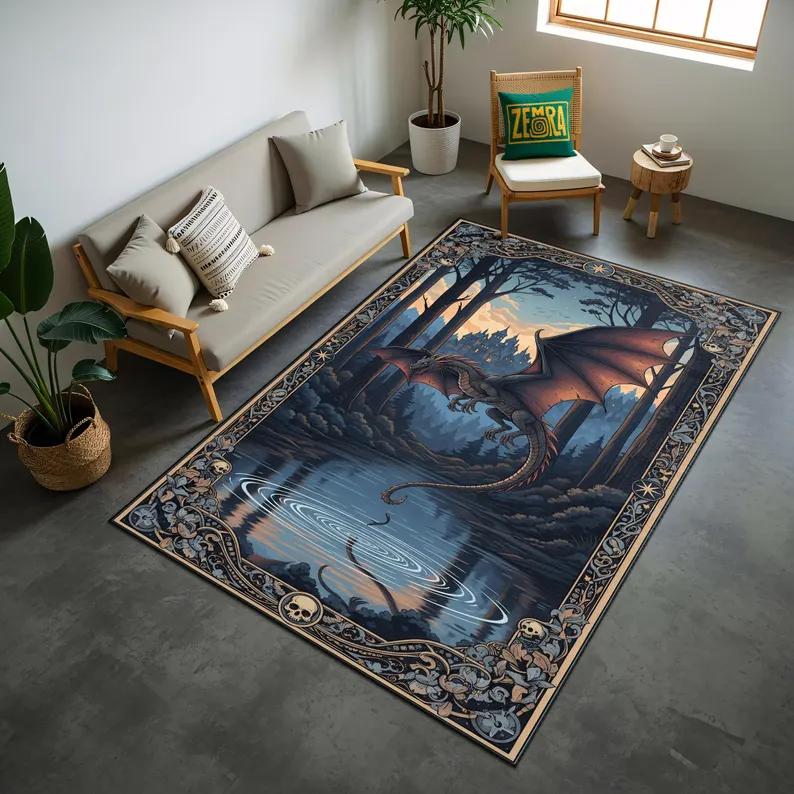 Fantasy Drakenpatroon Vloerkleed Mat Tapijt Huisdecoratie Donker Gotisch Vintage Modern Woonkamer Vloerkleed Huis Tapijt 50x80cm