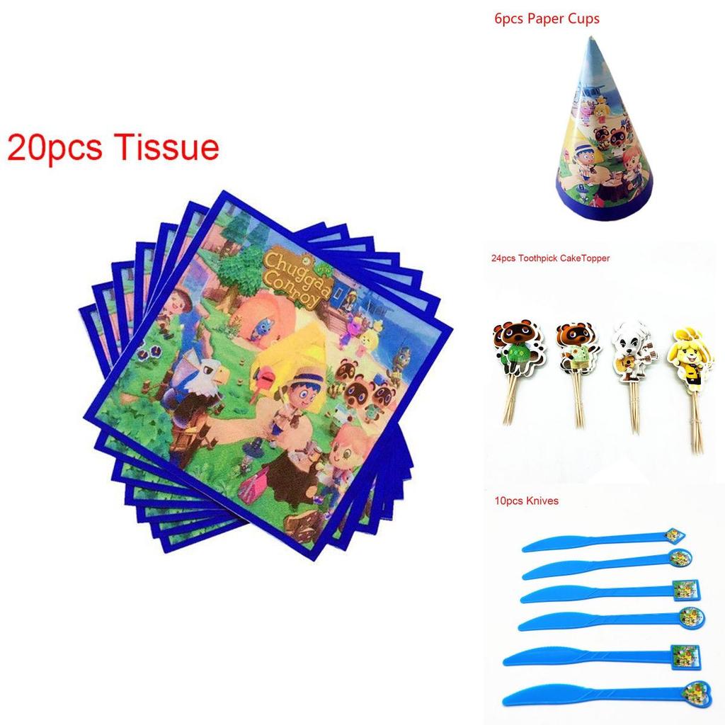 Birthday Animal Crossing Party Supplies Kids Decor Plate Tablecloth Banner Hat
