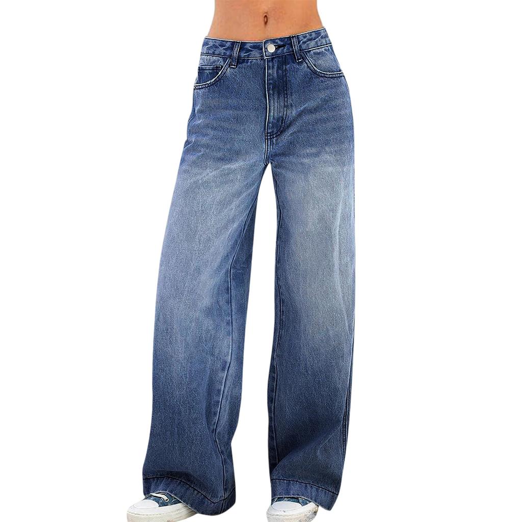Women's Fashionable Color Pocket Casual Versatile Straight Leg Jeans