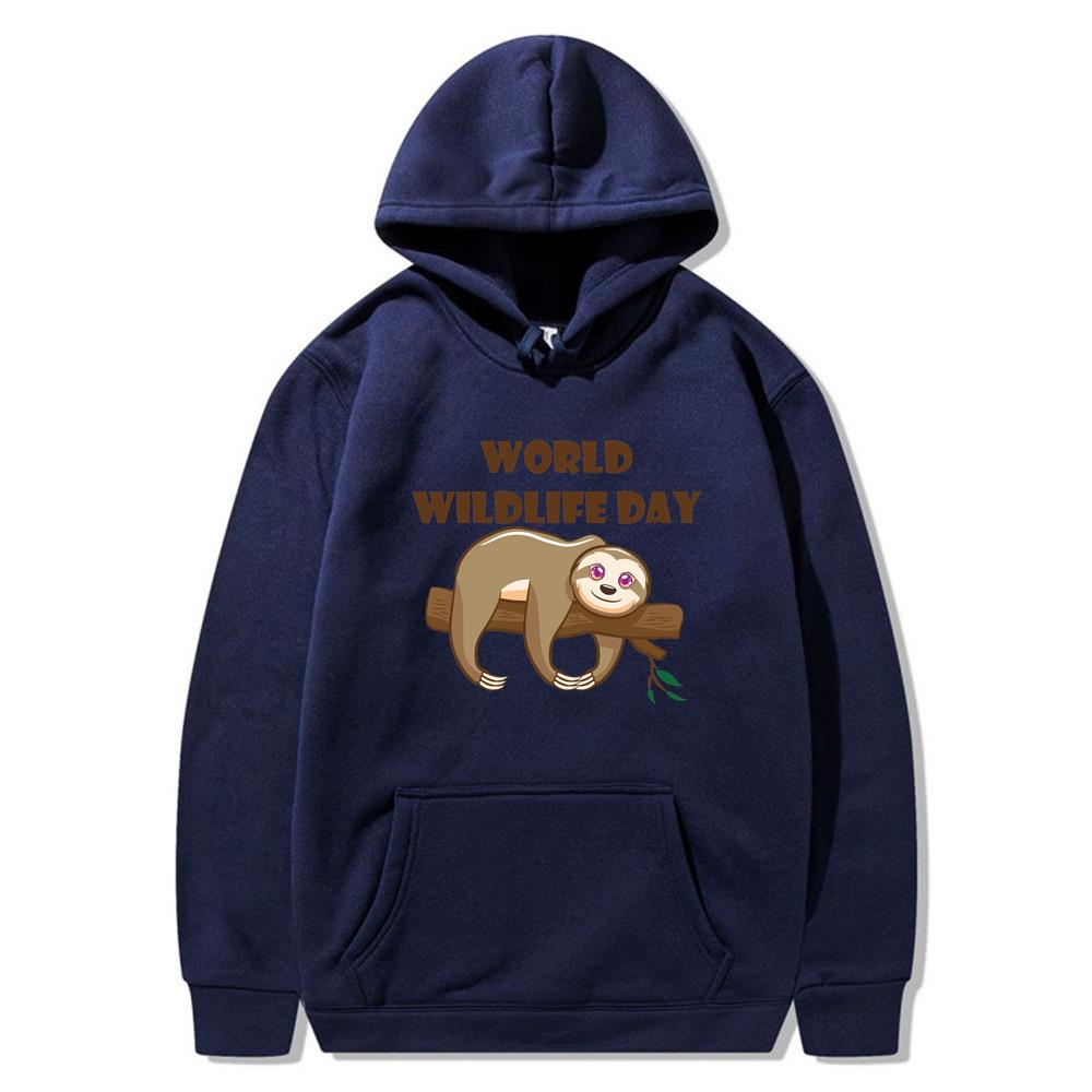 World Wildlife Day hoodie a bear sleeping on its stomach fleece sweatshirt sweater S