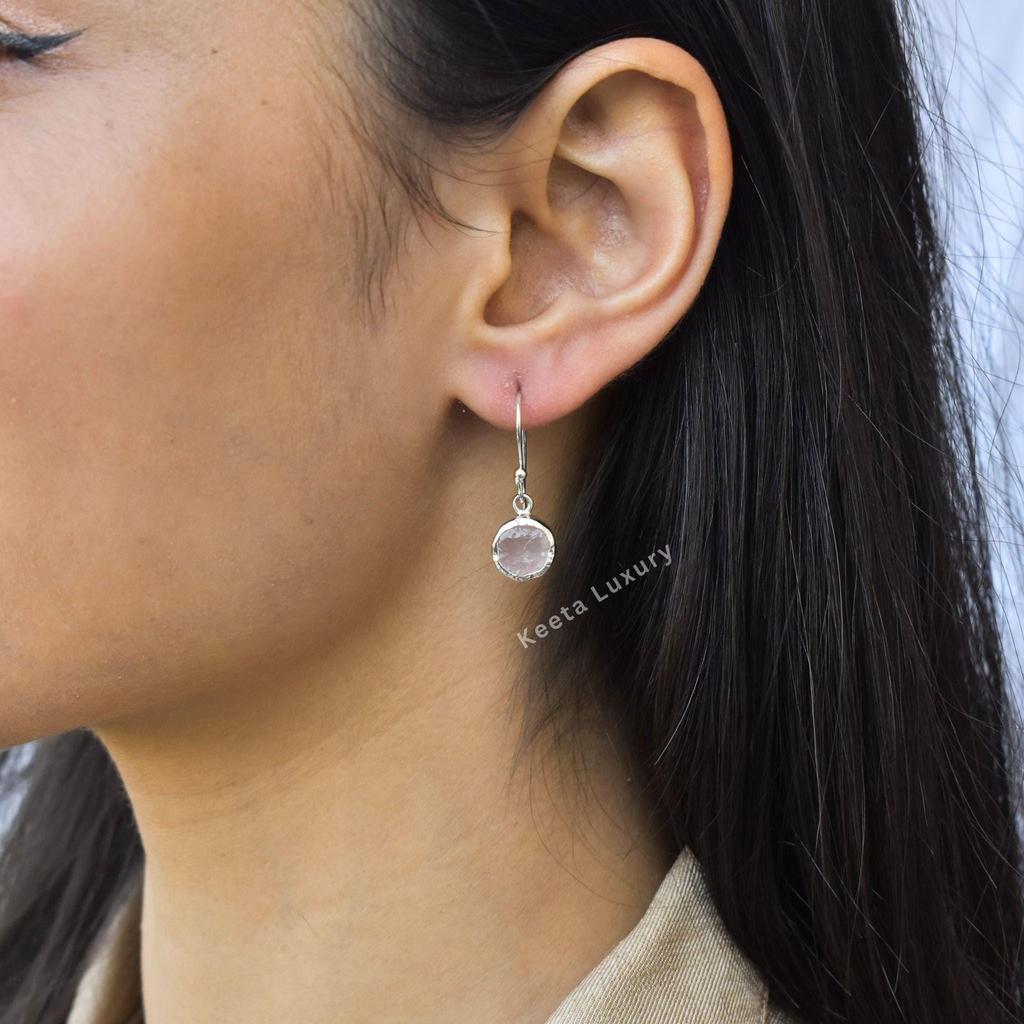 Raw Rose quartz Earrings Healing crystal Earrings Sterling silver handmade earrings Raw gemstone dangle Bridesmaid gift Gift for her