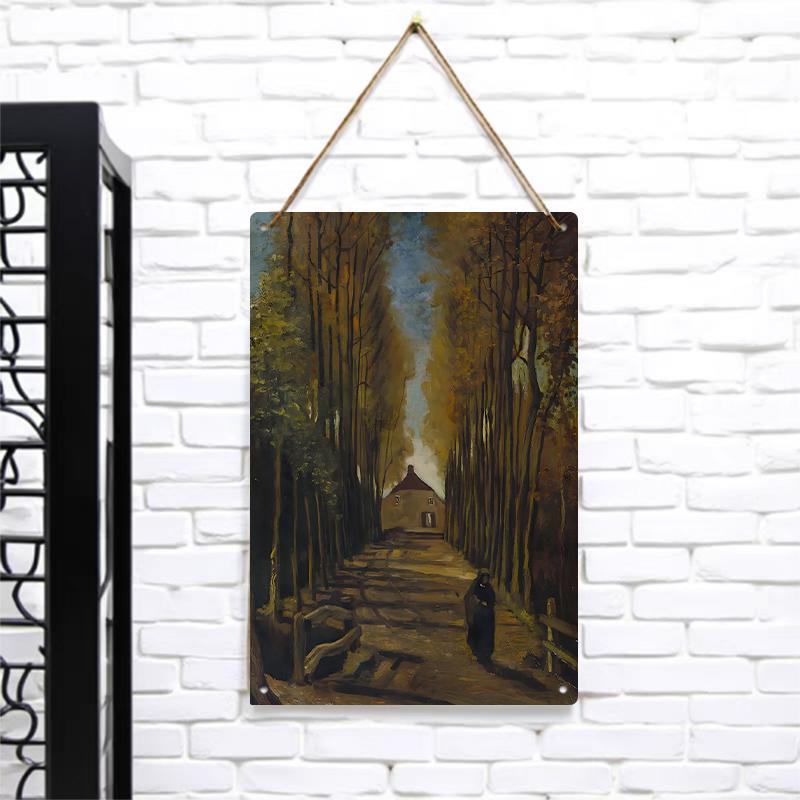 Vintage Autumn Forest Path Metal Wall Art European Countryside Scenery Home Decor Painting