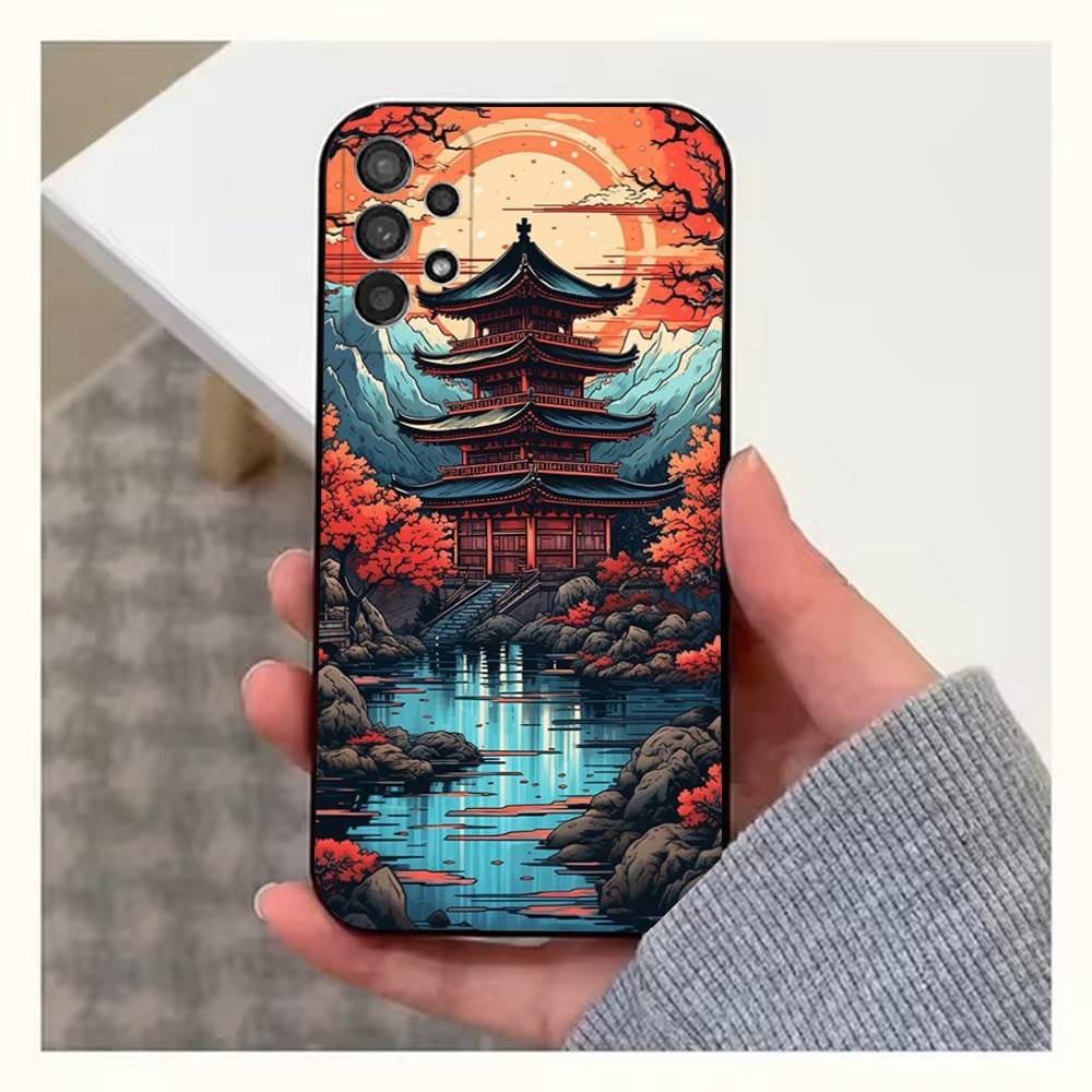 Konststil Japanskt Telefonfodral För Samsung S22,S21,S20,S10,S9,S25,S24,S23,Ultra,FE,Plus,Lite,Mjuk Silikon Svart