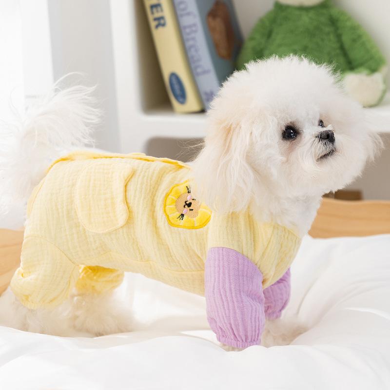 Double Cotton Soft Yarn Dog Teddy Bear Spring and Summer Thin Breathable Four-legged Belly Coat Puppy Kitten Pet Clothes