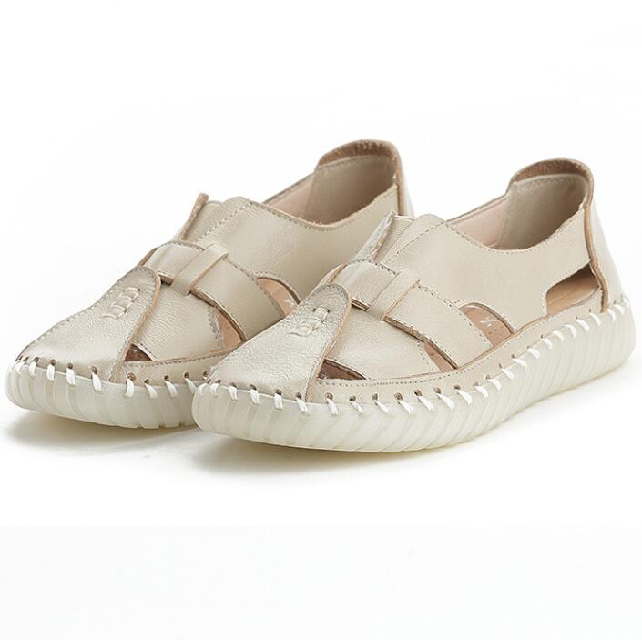 Damenschuhe aus echtem Leder für den Sommer, bequem, weiche Sohlen, rutschfeste, flache Böden, Sandalen für mittlere und ältere Menschen für Frauen und Mütter