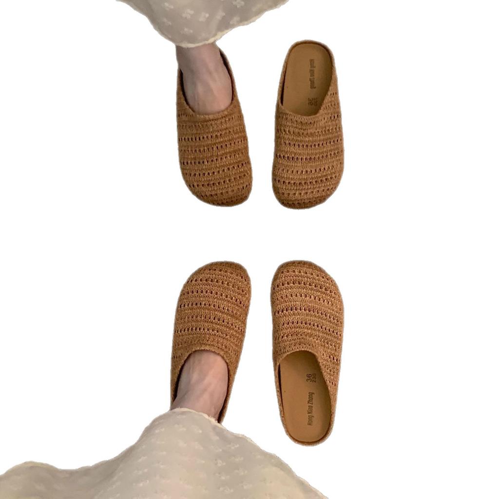 Baotou Drag Women In the Summer of 2025 New Breathable Flat Bottom Fashionable Versatile Comfortable Lazy Soft Bottom One Pedal Women's Shoes